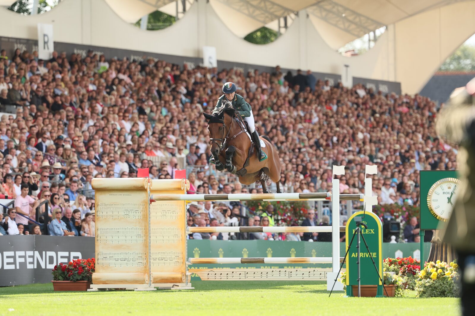 Dublin Horse Show 2026 at the RDS, Ballsbridge, Dublin 4 — showjumping arena packed with spectators, near EirStay serviced apartments