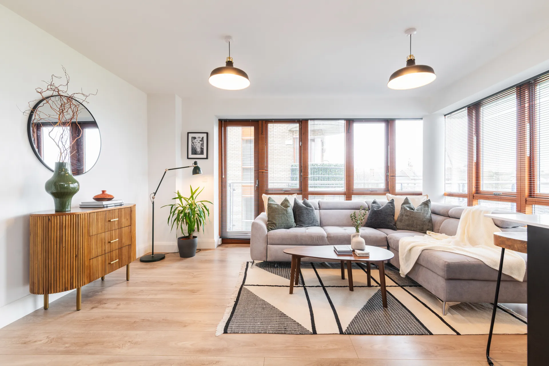 Stylish living room of an EirStay-managed serviced apartment in Dublin — corporate short-let hosting for property owners