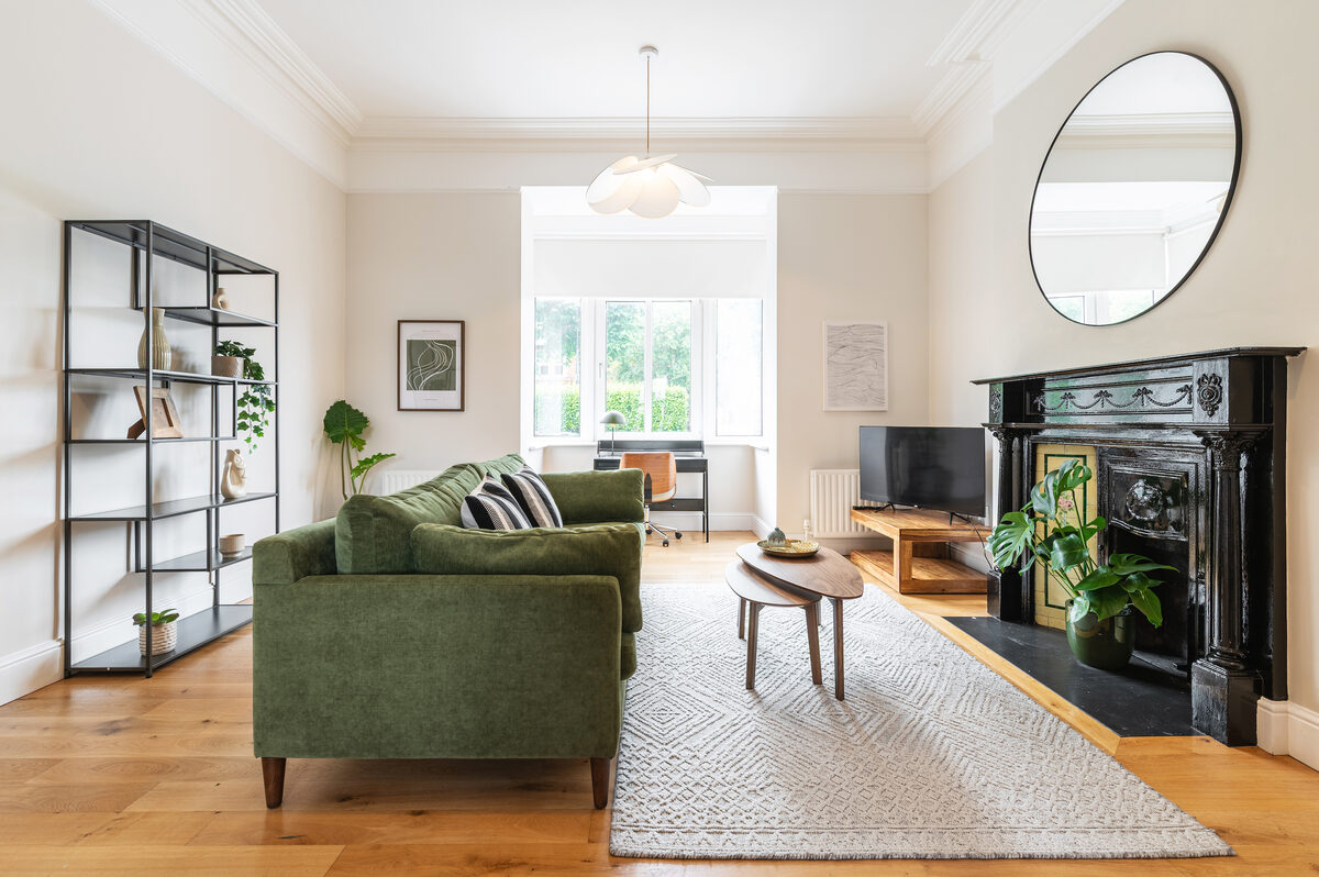 EirStay serviced apartment living room in Donnybrook, Dublin 4 — stylish corporate short stay accommodation