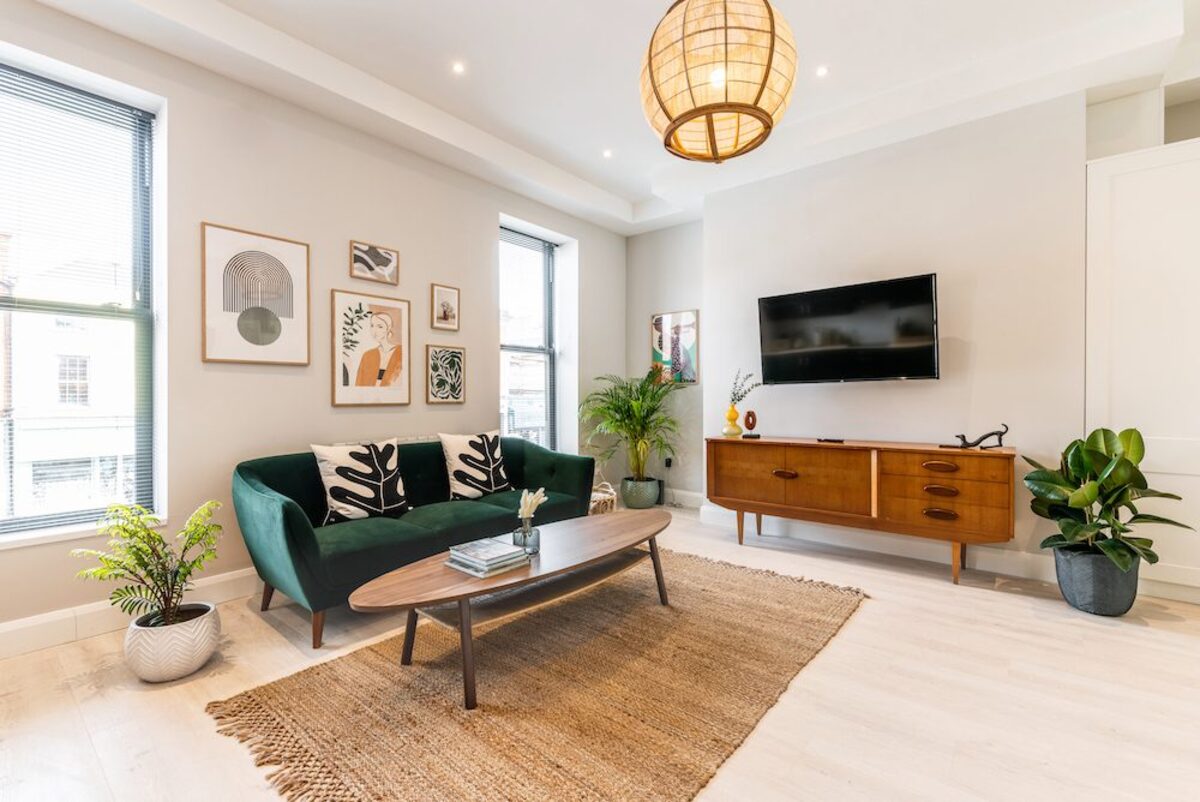 Open plan living area in EirStay serviced apartment Camden Street Dublin 2