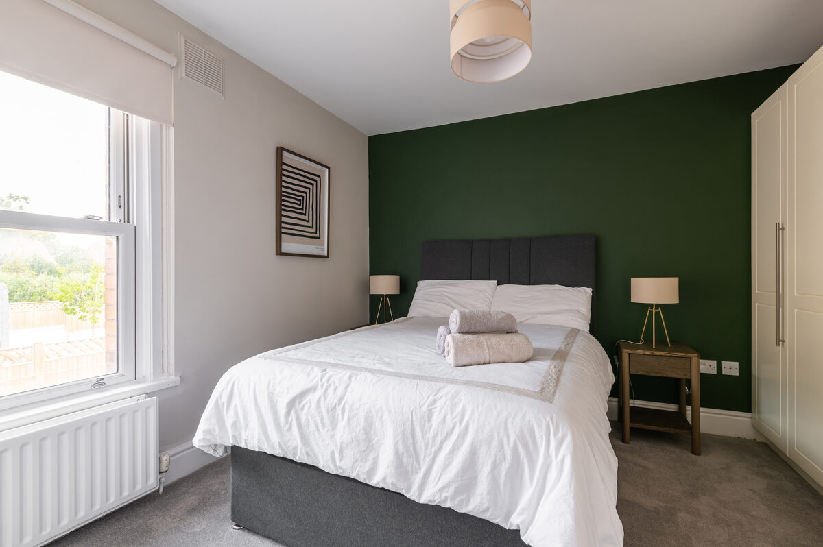 Spacious bedroom with natural light and modern decor in EirStay short stay corporate apartment Donnybrook Dublin 4
